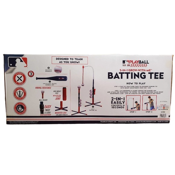 PLAYBALL Franklin Sports Grow-with-Me 2IN 1 Kids Baseball Batting Tee Set - Picture 4 of 5